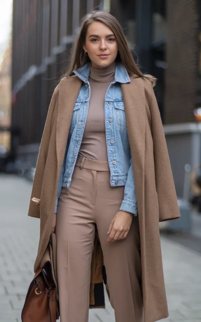 Layer a Jean Jacket Under a Long Coat