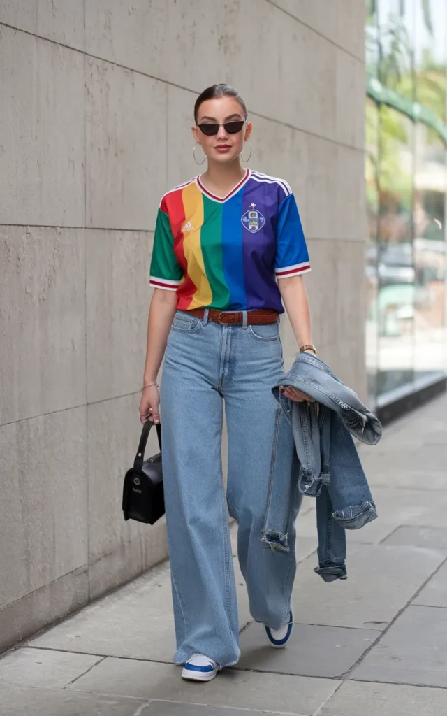 Match a Soccer Jersey With Wide-Leg Jeans