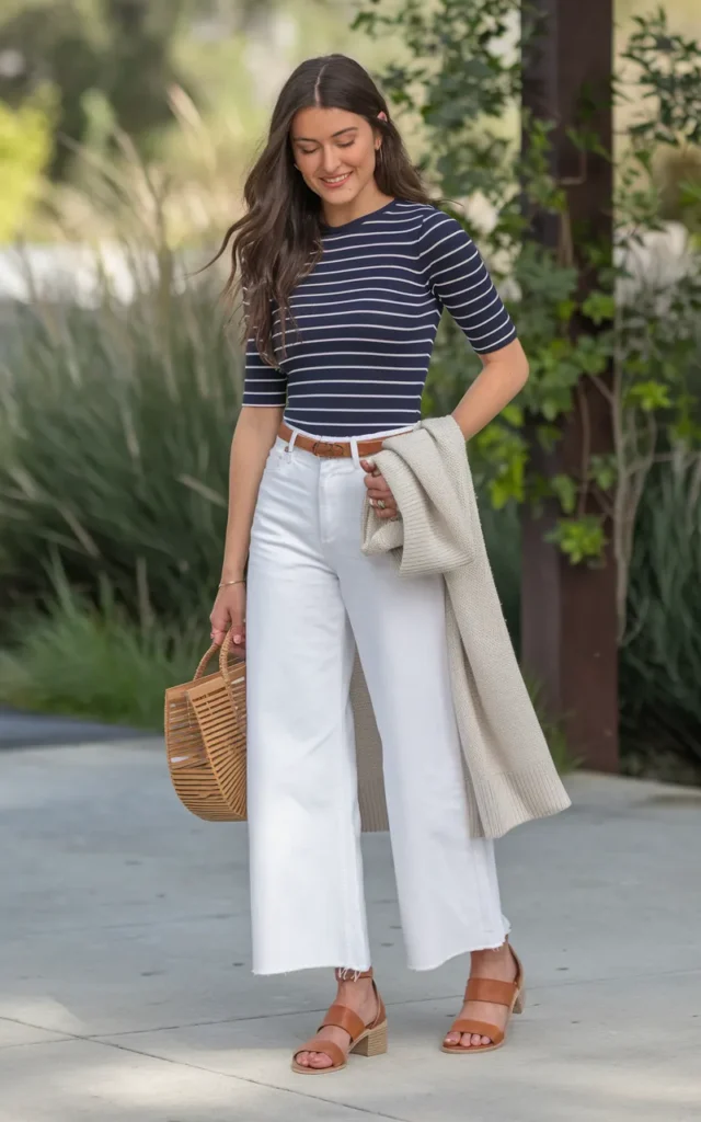 Mix a striped top with white jeans.
