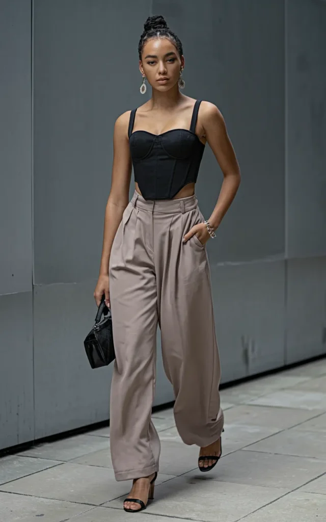 Pair a Bustier Top With Relaxed Trousers