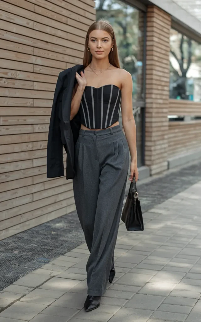 Pair a Corset Top With Relaxed Trousers