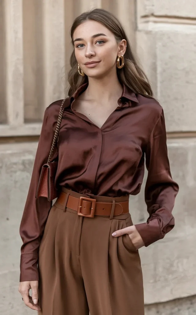 Style a Satin Blouse With High-Waisted Trousers