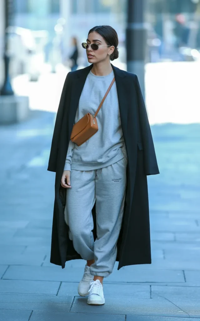 Throw a Long Coat Over a Sweatpants Set