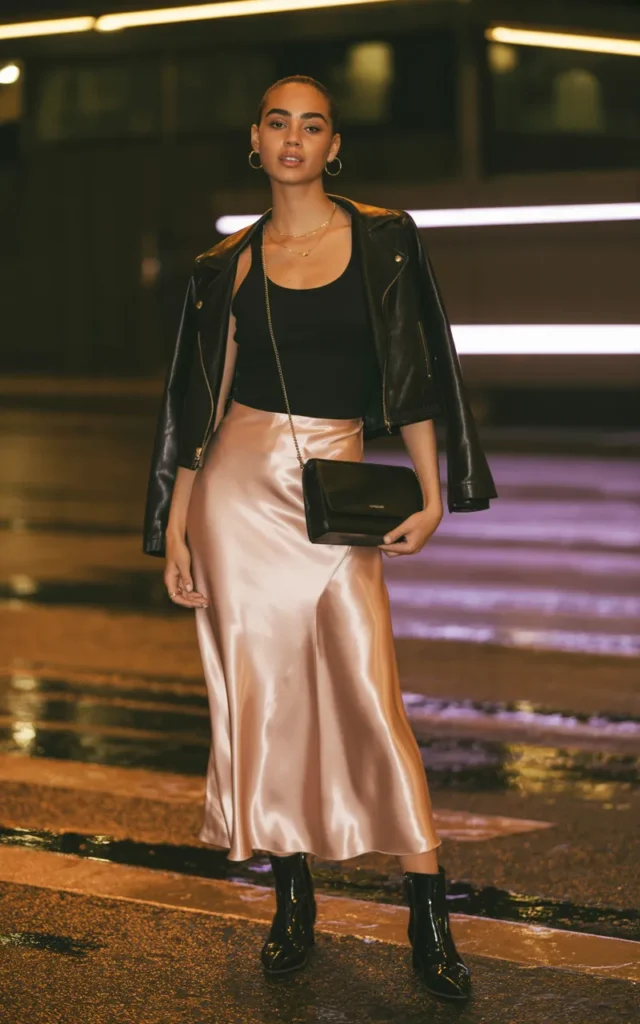 Transform a Slip Skirt With a Cropped Leather Jacket